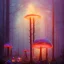 Placeholder: gouache painting, a nightly dark foggy forest with dozens of randomly placed and coloured ( iridescent bioluminiscent translucent ) mushrooms, fireflies, realistic, sharp focus, 8k, hd, dof, insanely detailed, intricate, elegant, volumetric lighting, volumetric clouds, backlight, soft glowing colors, curvature shader