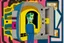 Placeholder: man with head inside a Hole in the wall bank machine in the style of Eileen Agar