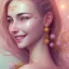 Placeholder: fairy, pink, blue, beautiful, happy smile, gold, jewels, hyperrealism, masterpiece, expert, cinematic lighting, sharp focus, 8K, pastel, macro lens, woman, detailed, flower