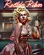 Placeholder: A hyper-realistic digital painting in an ultra-wide 2.39:1 cinematic aspect ratio depicts "Rockin’ Bites Drive-In" during golden hour, showcasing Marilyn Monroe as the central figure. She is a radiant blonde with perfect platinum curls and vibrant red lipstick, clad in a crisp pink waitress uniform and a frilly apron, gracefully balancing a tray loaded with classic burgers and creamy milkshakes. Elvis Presley, in a pristine diner cook outfit, stands confidently behind the grill, flipping burgers