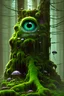 Placeholder: A very cute moss nymphomaniac creature, with big eyes, reflection in eyes, magical mossy forest, full figure, whole body, Art by Norman Rockwell, digital art, trending on artstation, high contrast, deep color, magical