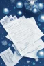 Placeholder: 3D render of contract sheets flying, on a dark blue Christmas background, digital art, 4k