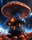 Placeholder: A weird floating mushroom house in galactic space. black blue orange and white, Dark cosmic interstellar. Detailed Matte Painting, deep color, fantastical, intricate detail, splash screen, hyperdetailed, insane depth, concept art, 8k resolution, trending on Artstation, Unreal Engine 5, color depth, backlit, splash art, dramatic, High Quality Whimsical Fun Imaginative unusual, good composition