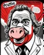 Placeholder: Iván Duque Márquez with a pig's nose, like a title managed with strings by a great hand. With the text: "POSITIVO PARA PEGASUS" Red, black and white colors. Cómic art.