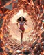 Placeholder: make a picture pretty crystal CIFI cave made of and metallic 3d fractal recursive cubic and sphere base structures and a beautiful fashion model lady with cute,curvy long hair,makeup, in pretty sports suit is running inside cave ,dynamic camera fallow her inside cave capturing full body, dynamic lights.