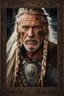 Placeholder: portrait of a 60-year-old viking , long blond hair with Two braids hung down neatly in front of his ears. Rugged face with a scar. blonde beard, fantasy