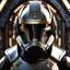 Placeholder: star wars bald male corellian pilot wearing pearlescent black and gunmetal grey First Order special forces heavy assault armor and helmet with gold trim inside the jedi temple, centered portrait, hyperdetailed, dynamic lighting, hyperdetailed background, 8k resolution, volumetric lighting, light skin, fully symmetric details