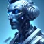 Placeholder: A beautiful portrait of a cute cyborg man blue color scheme, high key lighting, volumetric light high details with white stripes and indian paterns and wimgs