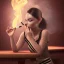 Placeholder: A red eyed midget girl with mustasch is smokeing cigarette on a barstool.8k photo