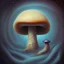 Placeholder: mushroom entity floating in a cosmic abyss, oil painting