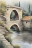 Placeholder: Classic picture of a stone bridge in Italian village watercolours