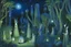 Placeholder: surreal gardens at night, lanterns, marble statues hiding in bushes, by artist "Leonora Carrington" and "Leonardo da Vinci"