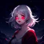 Placeholder: anime, girl, short, white hair, long hair, messy hair, crimson eyes, dark night, dark sky