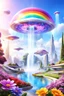 Placeholder: very beautiful, flowers, garden, cité futuriste ultra moderne, ufos rainbow, cascade colorée, dômes