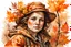 Placeholder: Art by joachim beuckelaer, Watercolor Vintage Style, vintage, an ultra hd detailed painting of autumn, Orange and brown background "art style that combines the elegance of line art with the vibrancy of watercolor wash. The artwork is highly detailed, with sharp focus and smooth transitions. The overall feeling is dynamic and highly polished, influenced by the works of Carne Griffiths, Wadim Kashim, and Carl Larsson. In the style of Carne Griffiths (for his intricate and flowing line work), Wadi