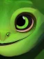Placeholder: a green gecko with big cute eyes staring at you portrait minimalist