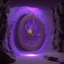 Placeholder: big portal purple on small pedestal in large cave by greg rutowski