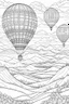 Placeholder: In a colorful hot air balloon, passengers ascend over undulating emerald hills. The panoramic view of the countryside below showcases nature's unspoiled beauty, while the balloon's silent flight represents a serene escape and a perspective of unbridled freedom..coloring book page, simple and clean line art, adult drawing book, black and white, crisp black lines, no shades, sharp lines, coloring book for adults, cartoon style, landscape