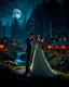 Placeholder: Close up Camera profesional Photography photoshoot Romance Wedding Couple Dancing in Wonderful landscape fantasy night photography art Rivendell Village, darkness midnight magical forest and houses,beautiful light lamps,mushrooms,flowrs,little waterfall,river