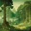 Placeholder: A mint colored animal kingdom in a forest designed in Bayeux tapestry painted by George Inness