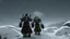 Placeholder: 3 Warriors in blizzard, from behind, comic style