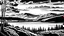 Placeholder: Nordic Lappland fells landscape, day time, black and white, strong contrast, black outlines, stylized