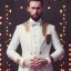 Placeholder: 8K, a Highly detailed stunning portrait of Dom man, a white suit, beard, and short hair, with a kneeling submissive woman