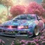 Placeholder: jdm car, dans un nuage de fleur, concept art, réaliste, synthwave, couleurs vibrante