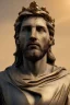 Placeholder: Realistic image, Renaissance sculpture made in marble with gold veins, Lionel messi, gold laurel leaves crown, waist up portrait,marble material, gold ornaments, Renaissance style, sun rays background, epic, celestial, cinematic lighting, God lights, 4k resolution, smooth details, soft lighting, unreal engine 5, art station, substance 3d.