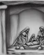 Placeholder: Nativity scene pencil and charcoal manger shading rubble Ukraine