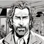 Placeholder: man with scraggly hair, chemise, Hans Gruber comic book character