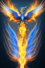 Placeholder: blue phoenix, flaming wings, balanced, beautiful, smooth, flying, graceful