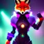 Placeholder: A fox fursona, Furry art, Digital art, cyberpunk, High quality, Backlighting, female, anthropomorphic, full body portrait, 8k resolution, fox tail, Realistic, high quality, great details, within portrait, masterpiece, best quality, cinematic lighting, detailed outfit, vibrant colors, perfect eyes, furry, human body, robotic arm, sfw, robotic, in the style of titanfall, highly detailed face, perfectly drawn