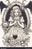 Placeholder: Wizard Halloween vintage girl with heart in her hands, half demon and half angel,