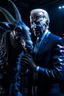 Placeholder: biden holding a goat in the style of giger, spraypaint, photorealism, trending on artstation, 8k, depth of field, downlight, lightrays, volumetric, white hall, brown and blue