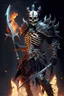 Placeholder: dark armored skeleton warrior with legendary burning halberd