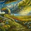 Placeholder: A collaboration between Salvador Dali, Vincent Van Gogh, and Jean Baptiste Monge. Swirling rainbow storm clouds over a vast field of long grass and plentiful flowers swaying in the winds. Modifiers: highly detailed elegant extremely detailed fantasy intricate high detail fantastic view close up ultra detailed
