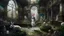 Placeholder: Una enorme sala victoriana abandonada convertida en invernadero, donde una niña adulta de aspecto misterioso —mayor de 21 años— permanece inmóvil junto a un gigantesco conejo blanco mecánico cubierto de pequeñas flores. Alrededor, juguetes antiguos, frutas desproporcionadas, mariposas y objetos simbólicos cuidadosamente dispuestos crean una atmósfera inquietante y enigmática. Estética de pintura figurativa surrealista de acabado extremadamente pulido, composición teatral, paleta pastel apagada c