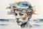Placeholder: Beach, head, state, portrait art with explication application, watercolor and pen, layered structures, double exposure, combined products and pencil