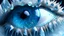 Placeholder: hyperrealism maximum details side view alien life form crystalclear ice slime blue eye veins with stone and ice around the eye, the eye is from spikey cristal smoke and ice
