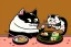 Placeholder: Cute cat is eating sushi. Manga style