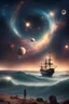 Placeholder: paysage cosmique au milieu des étoiles avec des vaisseaux qui arrivent du ciel