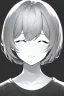 Placeholder: short hair girl, closed eyes, close-up, greyscale