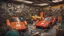 Placeholder: Officina di auto da corsa, emozionante, fantastica sgangherata officina di magia magica, diverse vecchie auto da corsa colorate smontate per riparazioni, motori, olio, ruote, telaio, ingranaggi, sedili, sterzo, freni, strumenti meccanici colorati e intricati, ingegneria straordinaria, fotografia pluripremiata, estremamente dettagliato, bellissima composizione, capolavoro, fotorealismo, luce volumetrica naturale morbida e perfetta, chiaroscuro, Heath Robinson, Escher, Disney, Pixar