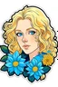 Placeholder: Sticker vrouw krullen bloemen in blond haar en blauwe ogen