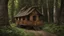 Placeholder: Gothic Two-story, wooden gipsy caravan on a pathway in dense woodland