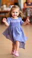 Placeholder: a pretty 3 years old girl with blue eyes and nice dress dancing and playing joyfully