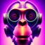 Placeholder: A beautiful portrait of a cyborg monkey purple neon color scheme, high key lighting, volumetric light high details psychedelic background