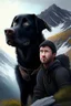 Placeholder: Escape to the mountains, Guy and cute realistic black dog