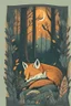 Placeholder: in a cosy vintage style, a fox sleeps in a forest